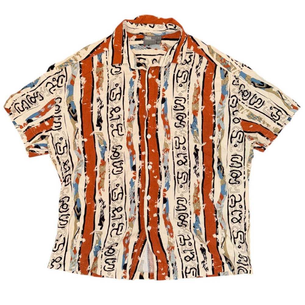 ASOS Rust and Cream Tribal Pattern Short-Sleeve Button-Down Shirt